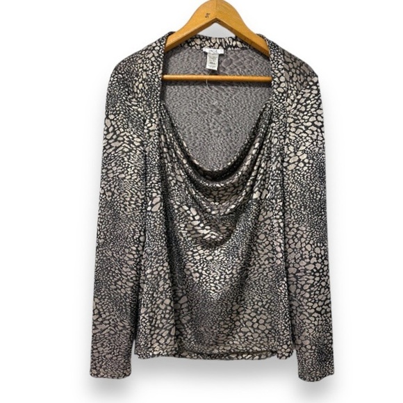 Cache Metallic Animal Print Long Sleeve Top Cowl Neck Blouse Women's Size XL EUC - Picture 1 of 16